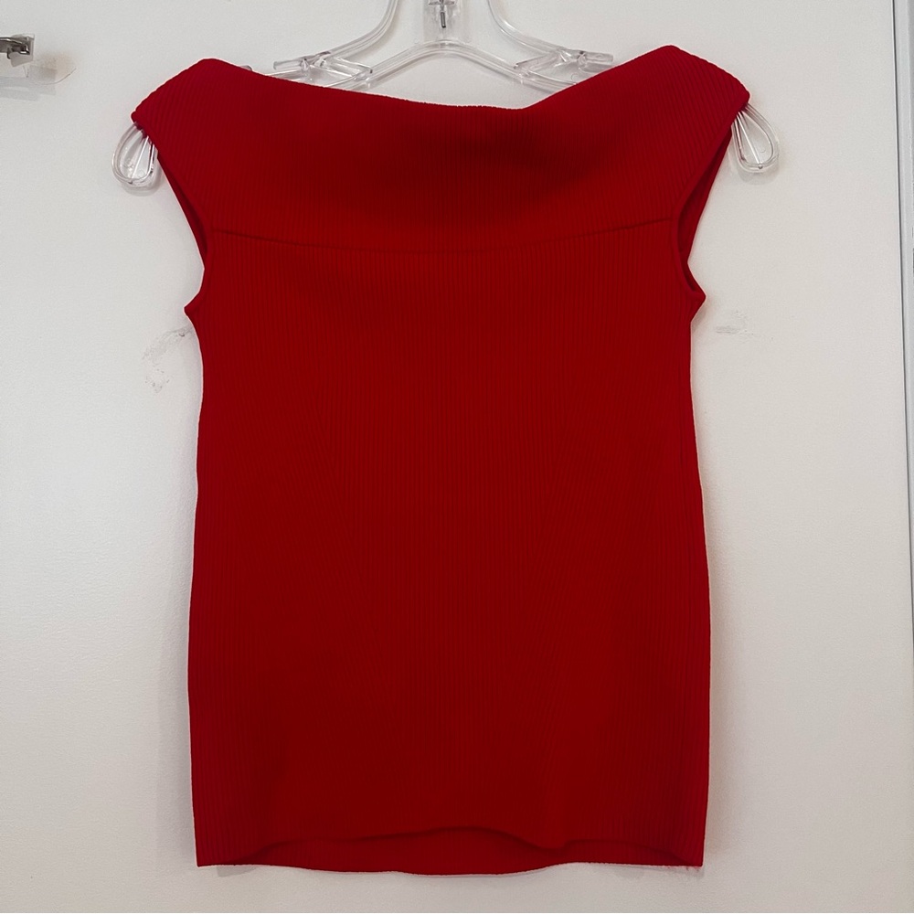 Intermix Alexia Off the Shoulder Red Ribbed Top - Picture 4 of 9